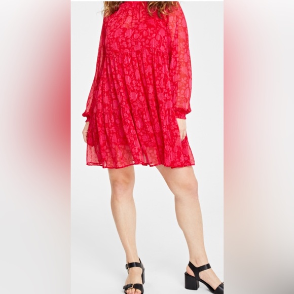 On 34th Floral-Print High-Neck Tiered Mini Dress - Picture 7 of 7